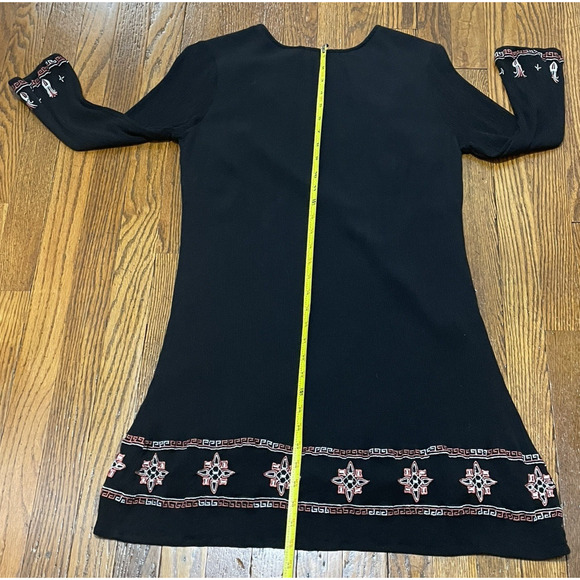 Neiman Marcus Women Black Embroidered Tunic Dress Sz Small Midi Shift Whimsigoth - Picture 8 of 14